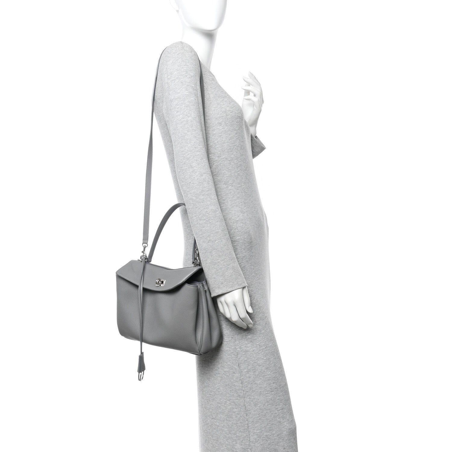 Balenciaga Grained Calfskin Small Rodeo Top Handle Handbag Grey