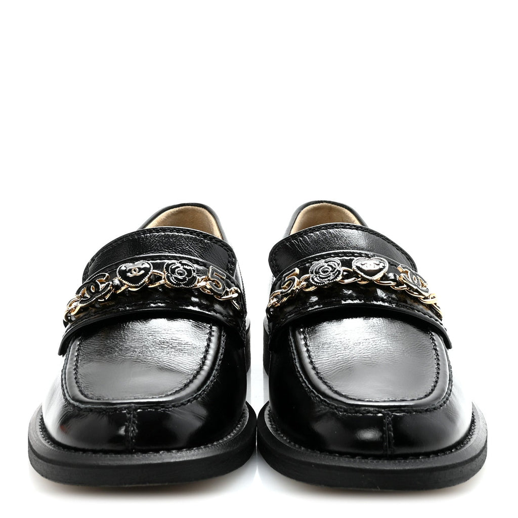 Chanel Calfskin Enamel Charms Mocassin Loafers 35.5 Black