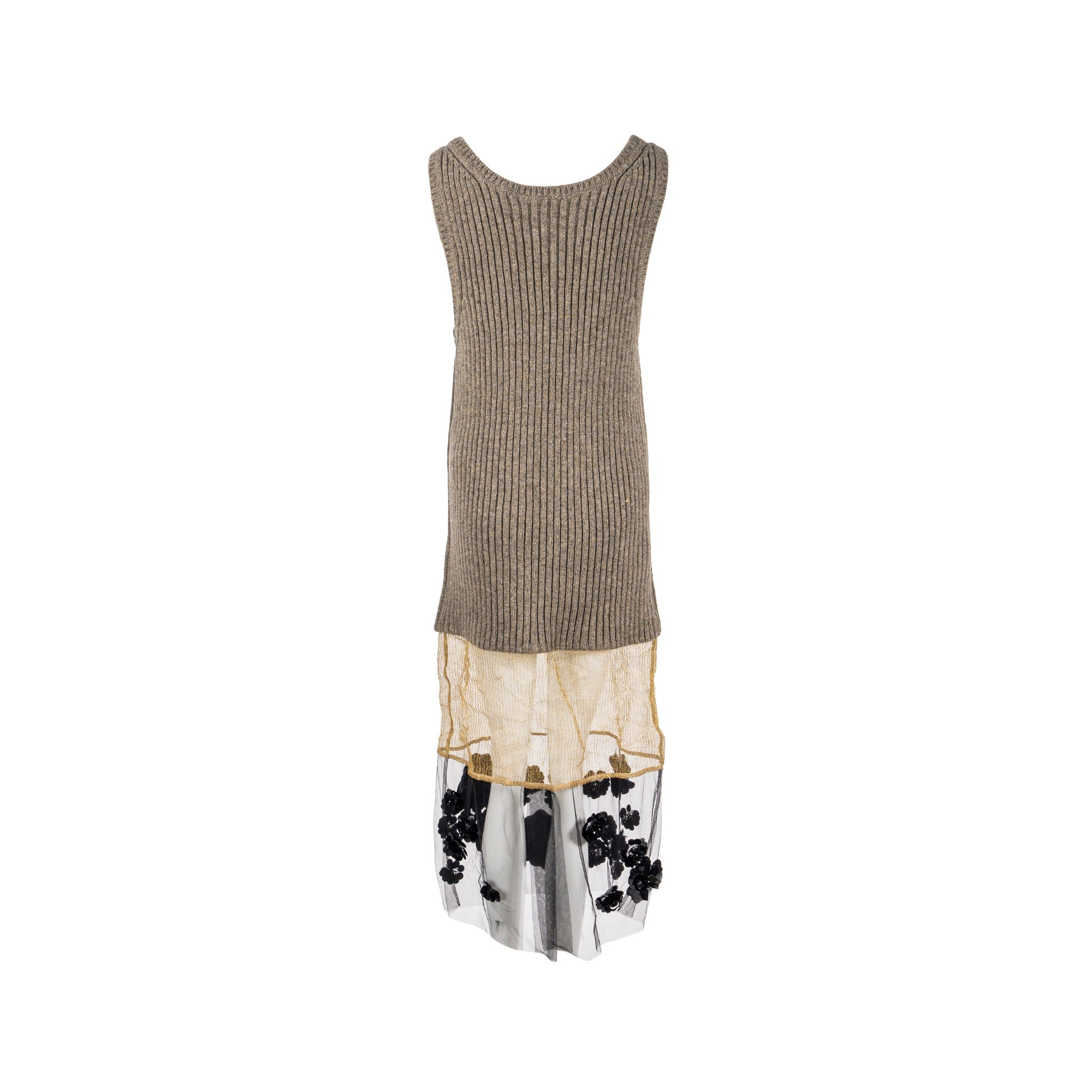 Prada Size 38 Flower Dress Scheerwol Light Grey/Gold/Black