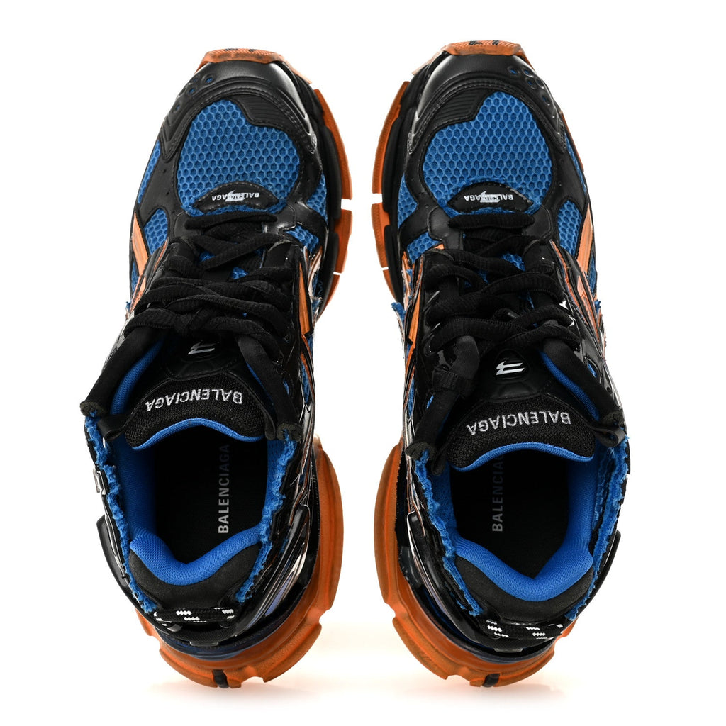 Balenciaga Mesh Rubber Bi-Color Mens Runner Sneakers 10 Blue Orange Black White