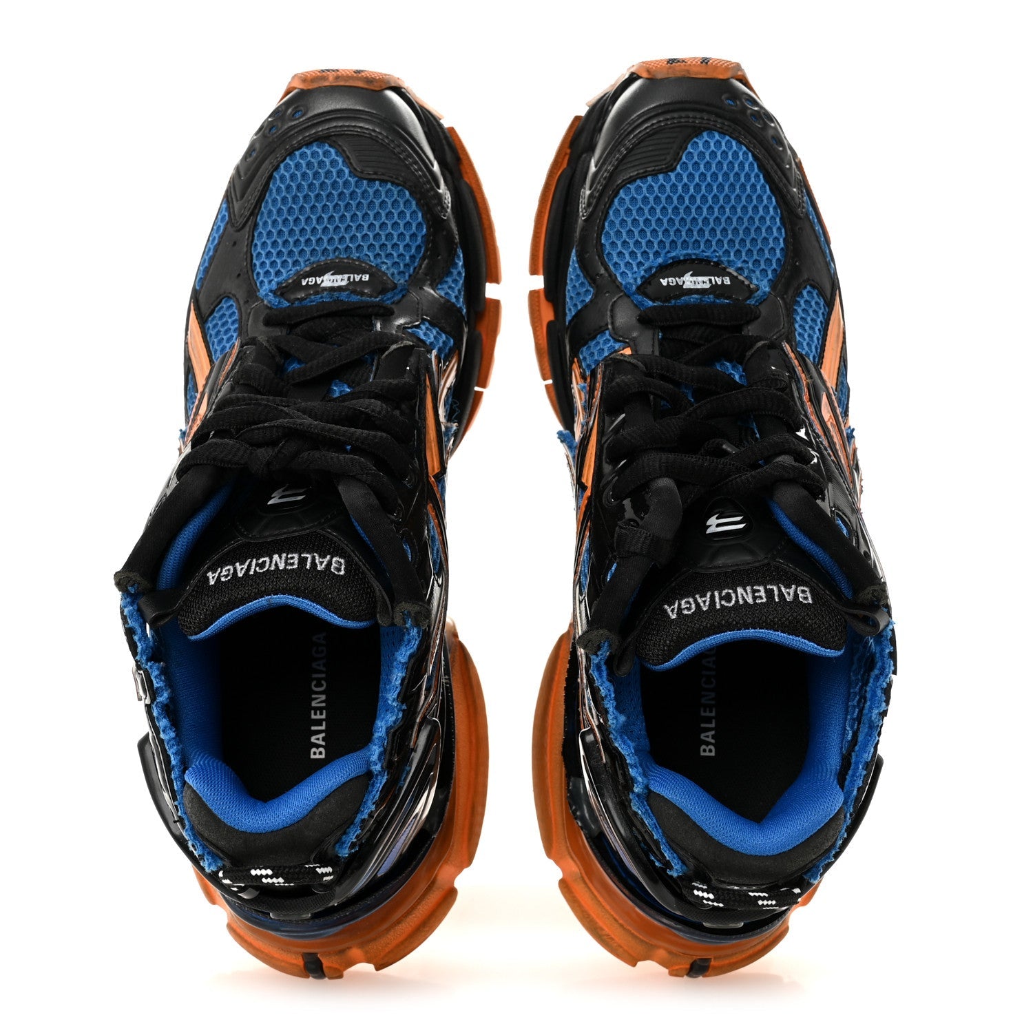 Balenciaga Mesh Rubber Bi-Color Mens Runner Sneakers 10 Blue Orange Black White