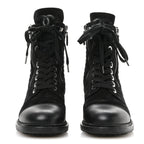 Chanel Suede Calfskin Quilted Lace Up Combat Boots 37 Black