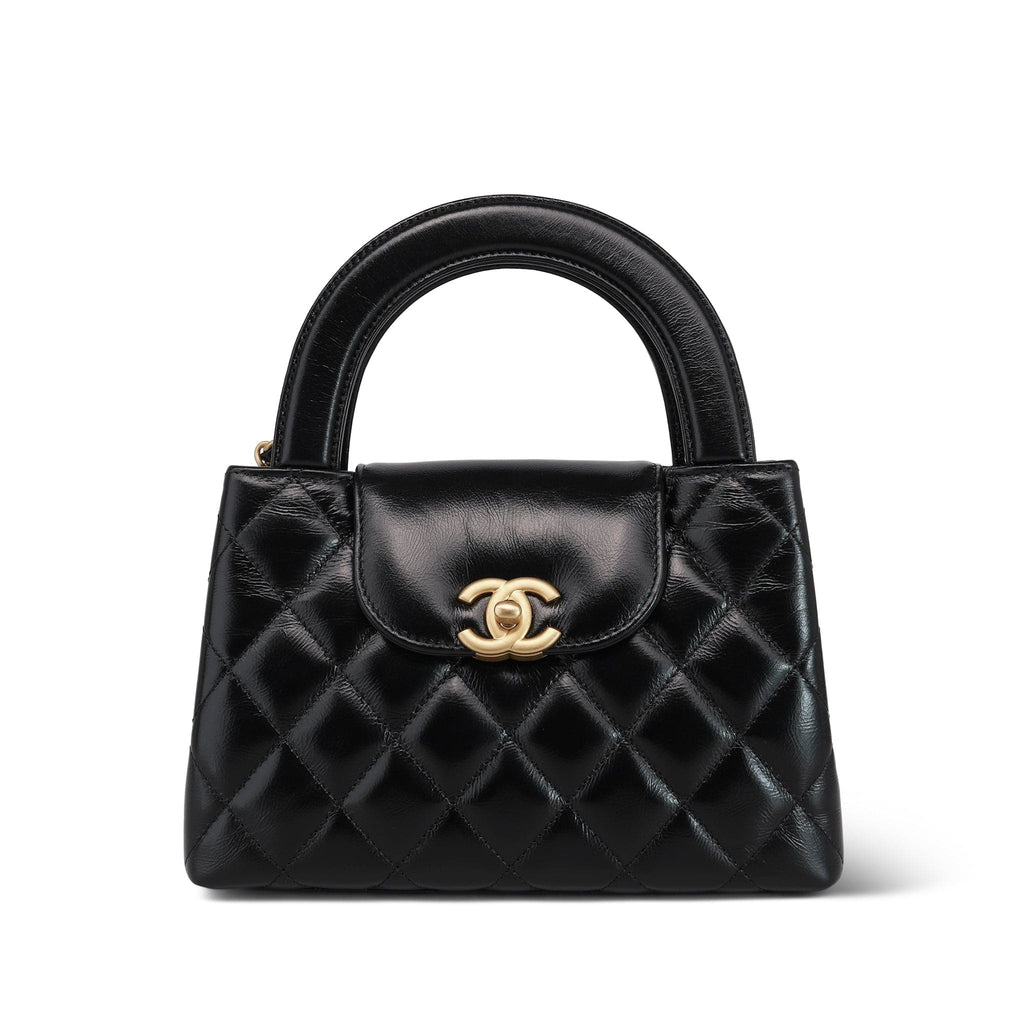 Chanel 23C Black Aged Calfskin Quilted Nano Kelly Shopper