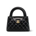 Chanel 23C Black Aged Calfskin Quilted Nano Kelly Shopper