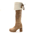 Miu Miu Shearling Calfskin Knee High Heel Boot 38.5 Brown