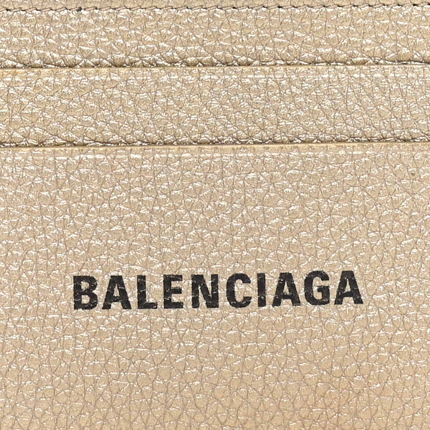 Balenciaga Grained Calfskin Logo Cash Rounded Card Holder Gold Black