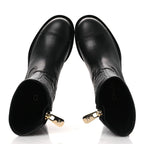 Chanel Calfskin Quilted CC Logo Mid Calf Boots 35 Black