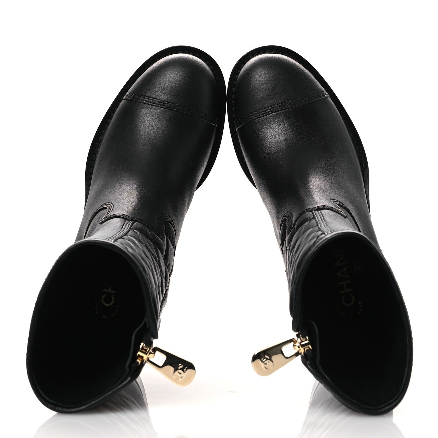 Chanel Calfskin Quilted CC Logo Mid Calf Boots 35 Black