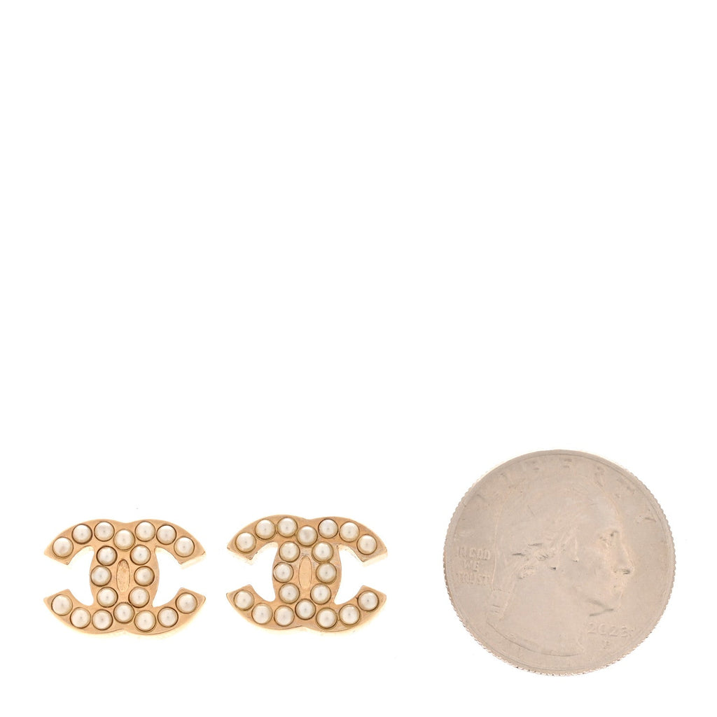 Chanel Pearl CC Earrings Gold