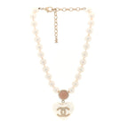 Chanel Pearl Crystal CC Heart Short Necklace Gold Pearly White Pink