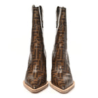 Fendi Glazed Fabric FF 1974 Cutwalk Ankle Boots 36 Mogano Panna