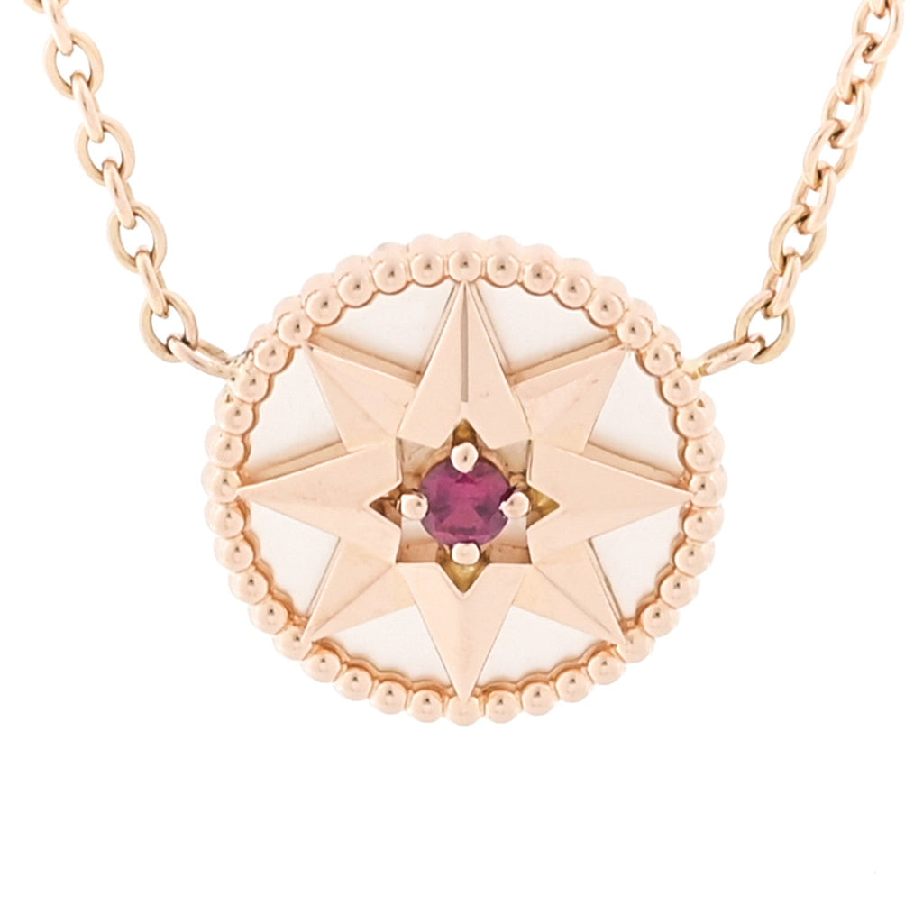 Christian Dior 18K Rose Gold Ruby Mother of Pearl Rose Des Vents Necklace