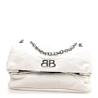 Balenciaga Arena Calfskin Nylon Medium Monaco Chain Shoulder Bag Optic White