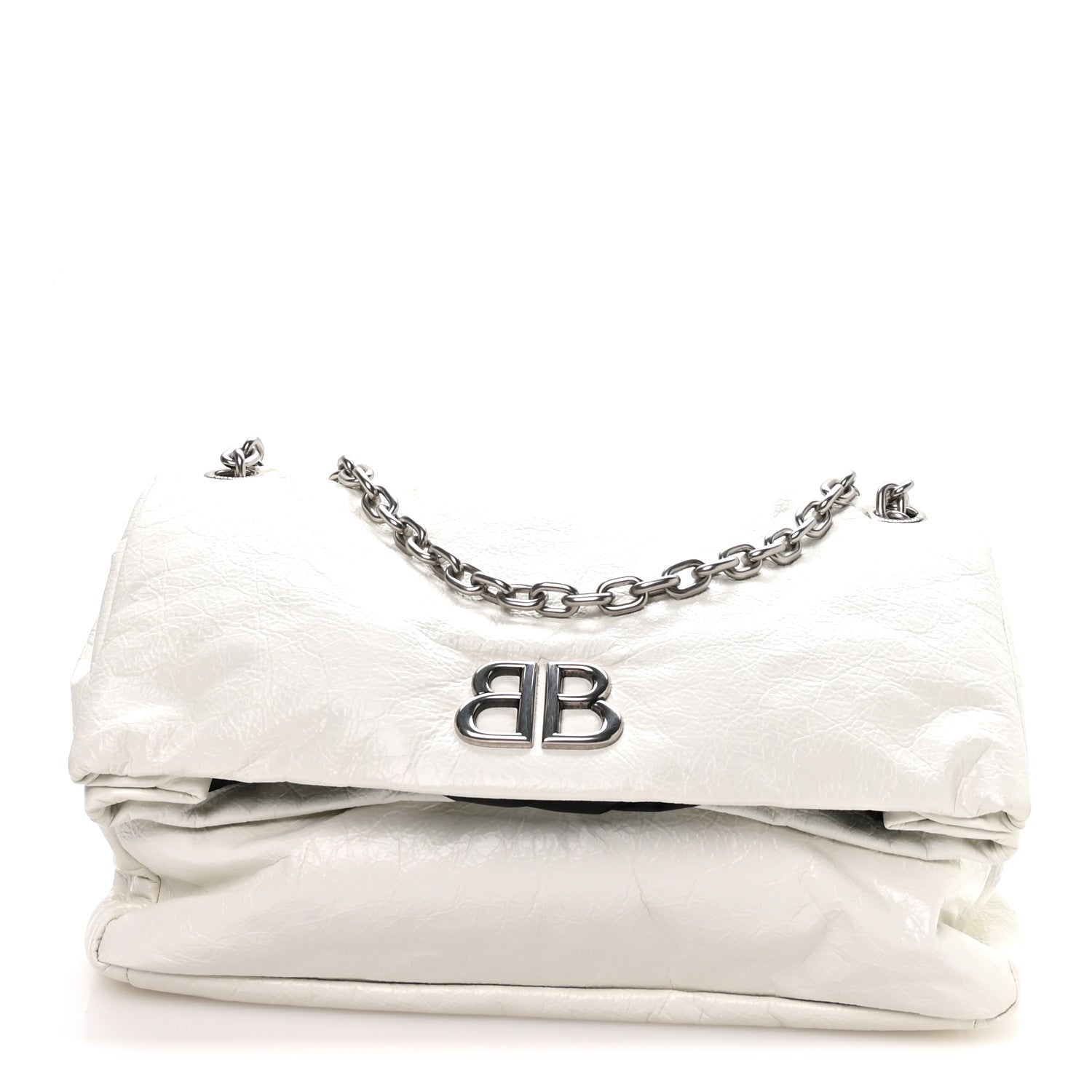 Balenciaga Arena Calfskin Nylon Medium Monaco Chain Shoulder Bag Optic White