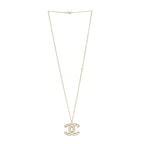 Chanel Metal Quilted CC Pendant Necklace Gold White