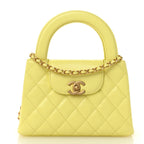 Chanel Shiny Aged Calfskin Quilted Nano Kelly Shopper Light Yellow