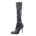 Saint Laurent Velvet Ella Knee High Boots 37.5 Cool Grey