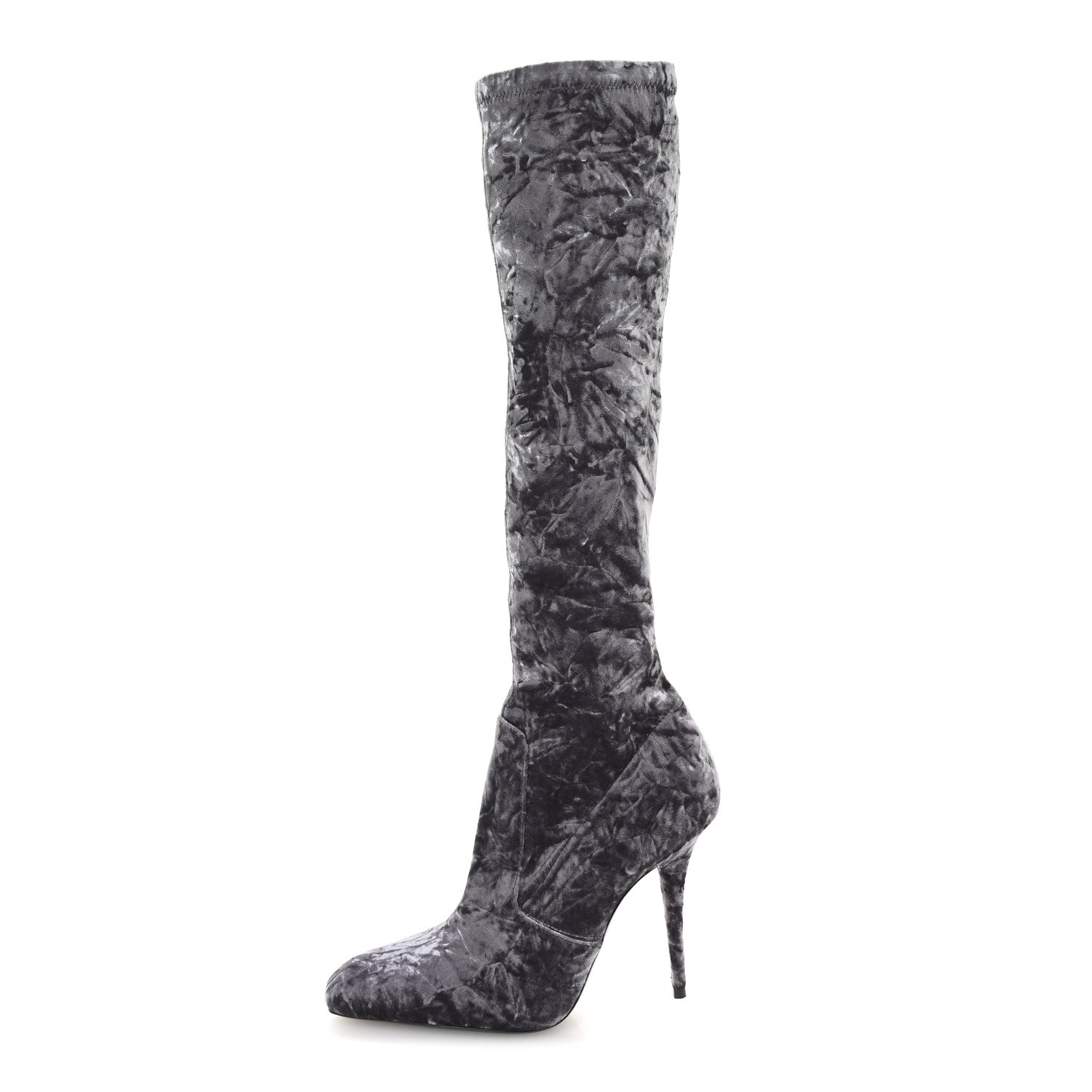 Saint Laurent Velvet Ella Knee High Boots 37.5 Cool Grey