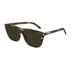 Saint Laurent Sunglasses Square Full Rim, Striped Havana Frame and Green Lens SL431SLIM005