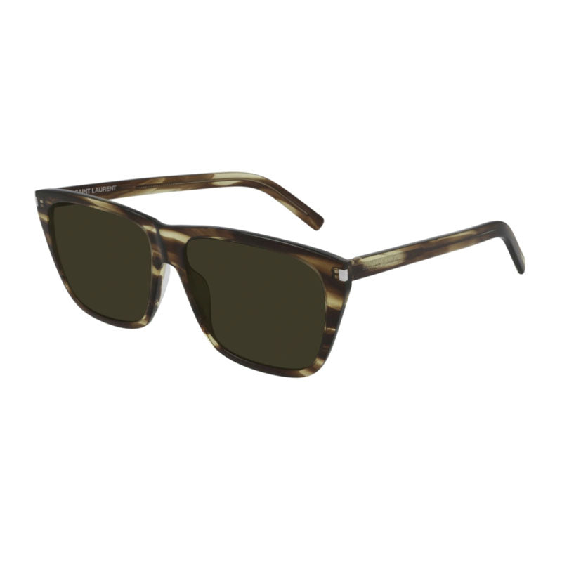 Saint Laurent Sunglasses Square Full Rim, Striped Havana Frame and Green Lens SL431SLIM005
