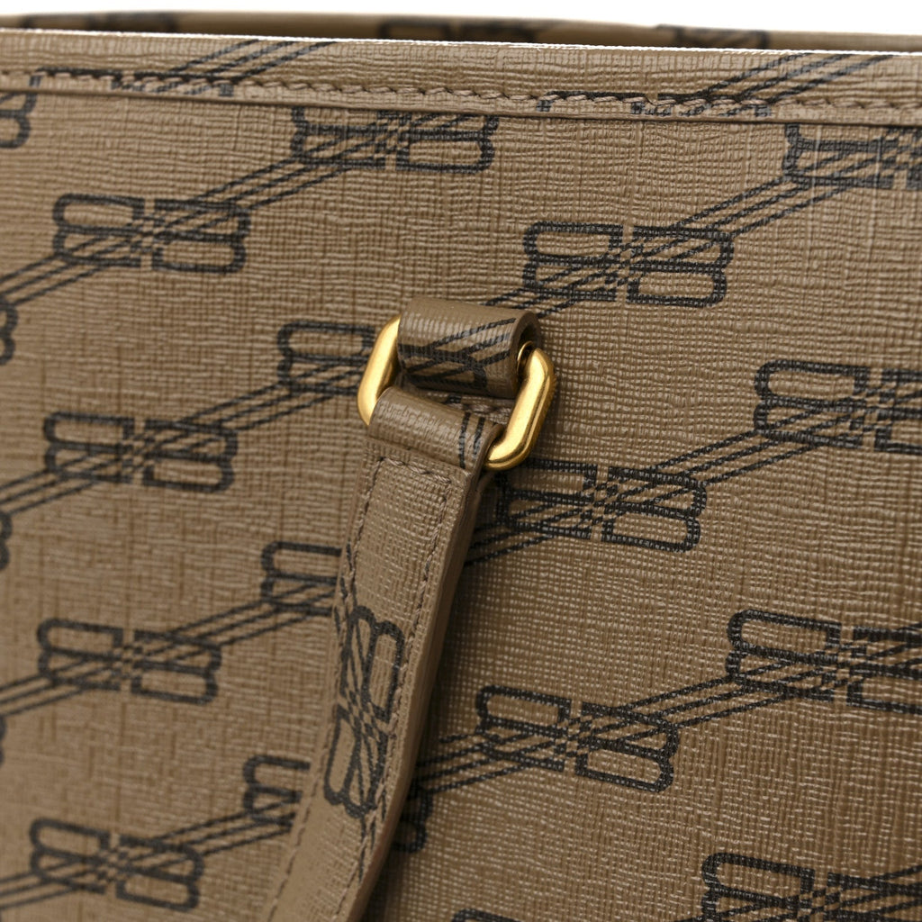 Balenciaga Coated Canvas BB Monogram Medium Signature East West Shopper Bag Beige Brown