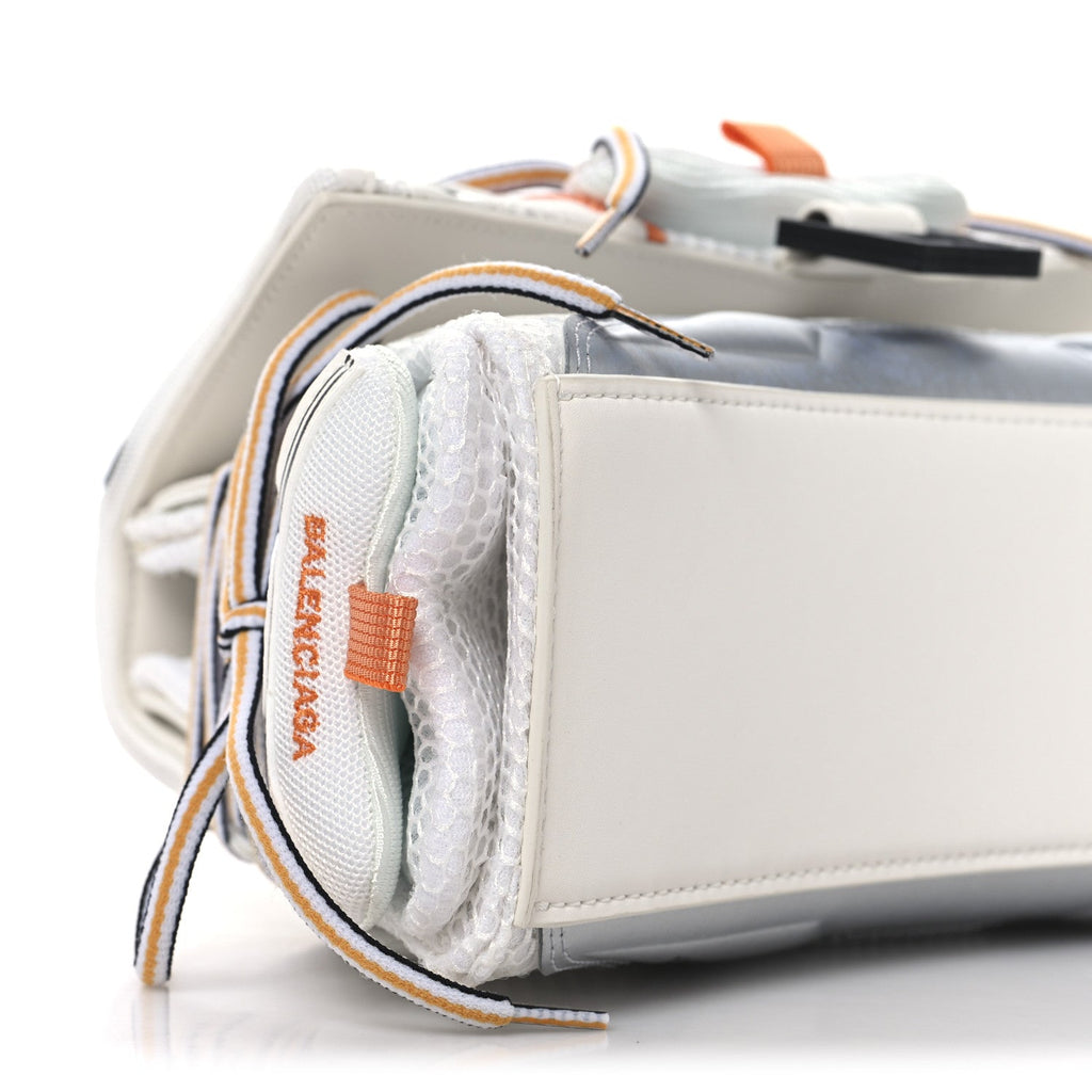 Balenciaga Faux Calfskin Fabric Glow In The Dark Small Sneakerhead Top Handle Bag White Orange