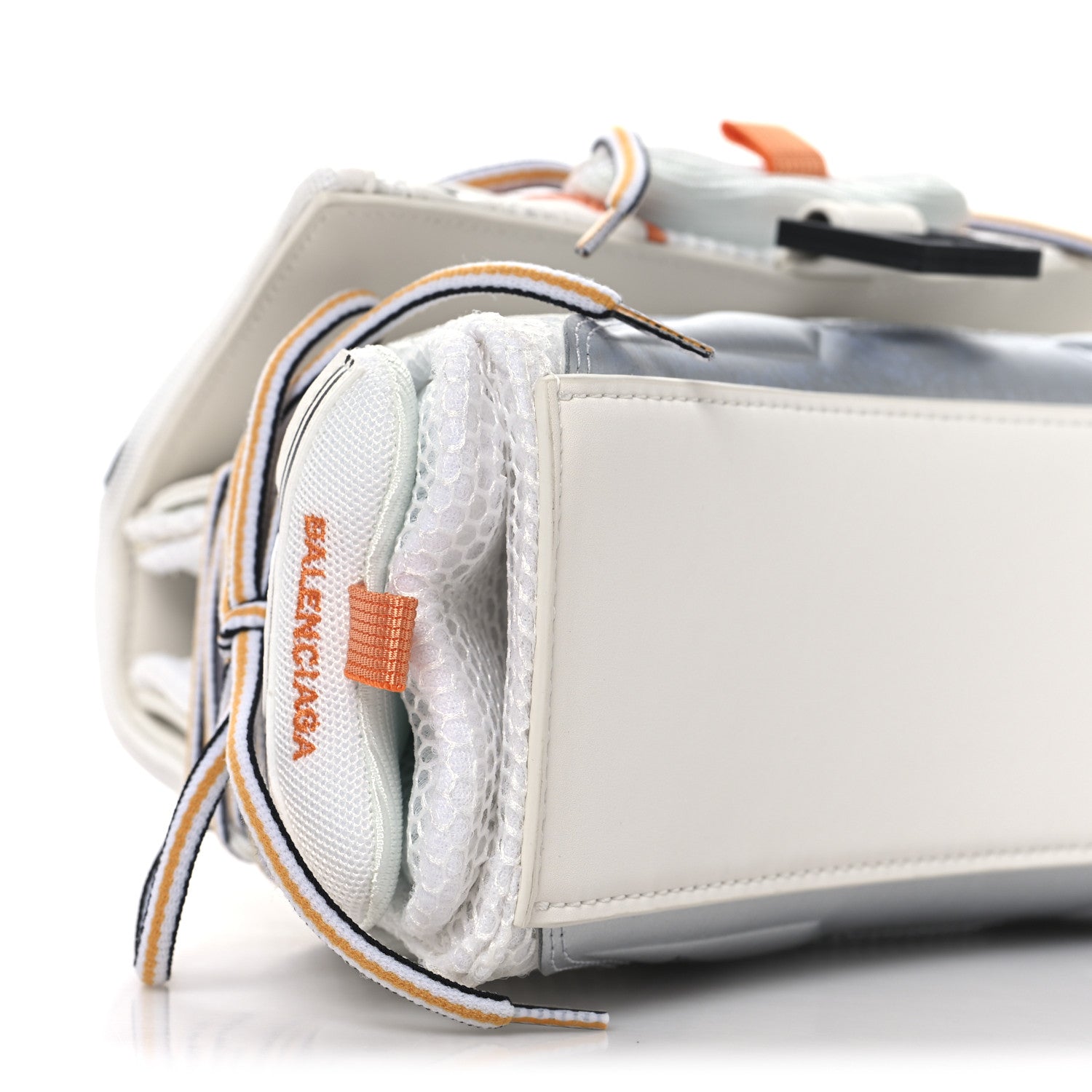 Balenciaga Faux Calfskin Fabric Glow In The Dark Small Sneakerhead Top Handle Bag White Orange