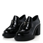 Prada Spazzolato Metal Triangle Logo 85mm Loafers 40 Black
