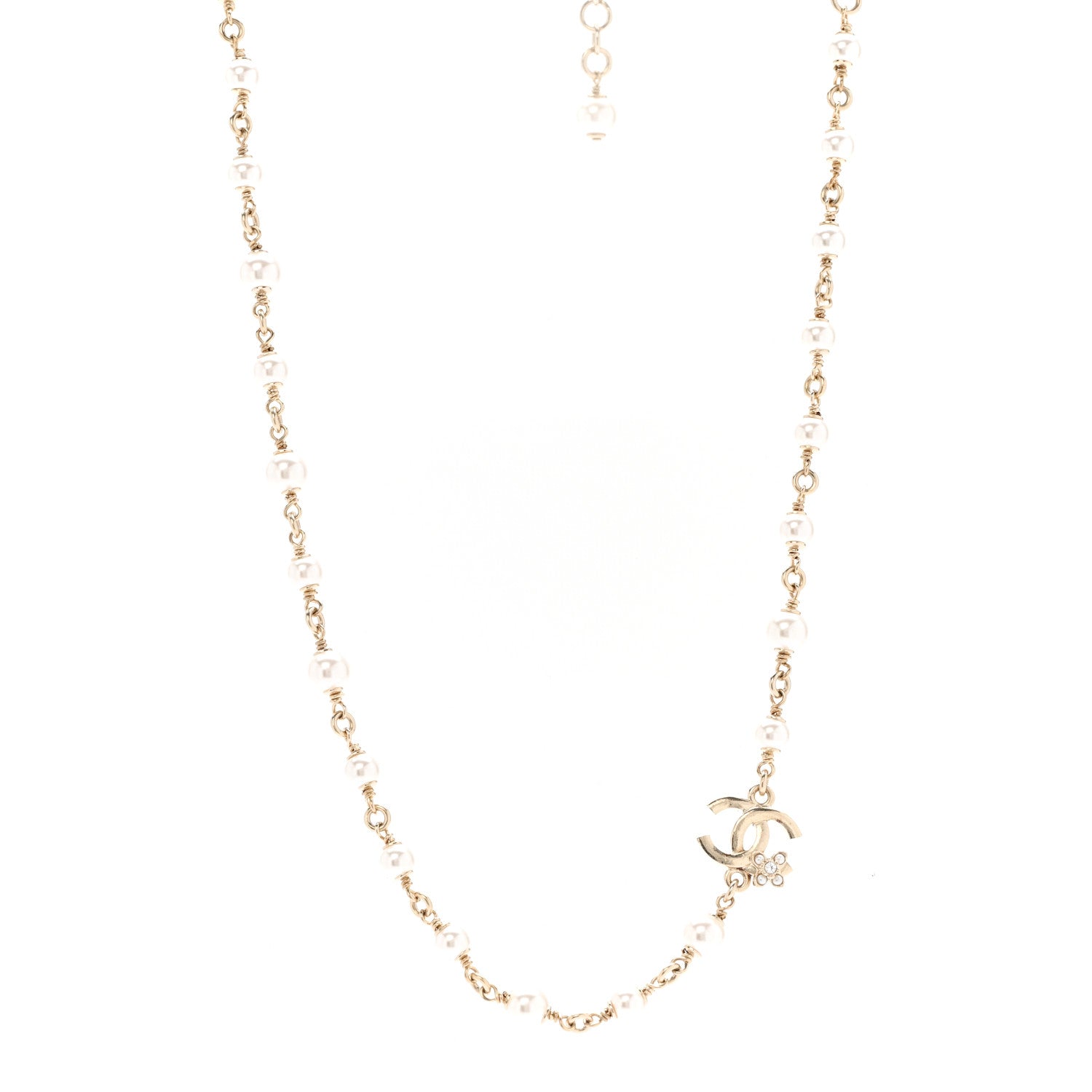 Chanel Pearl Crystal CC Flower Necklace Pearly White Light Gold