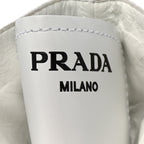Prada Spazzolato Rois Re-Nylon Metal Triangle Logo Monolith Pouch Pocket 55mm Boots 40.5 White