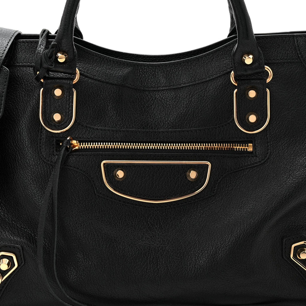 Balenciaga Chevre Gold Metallic Edge Hardware City Black