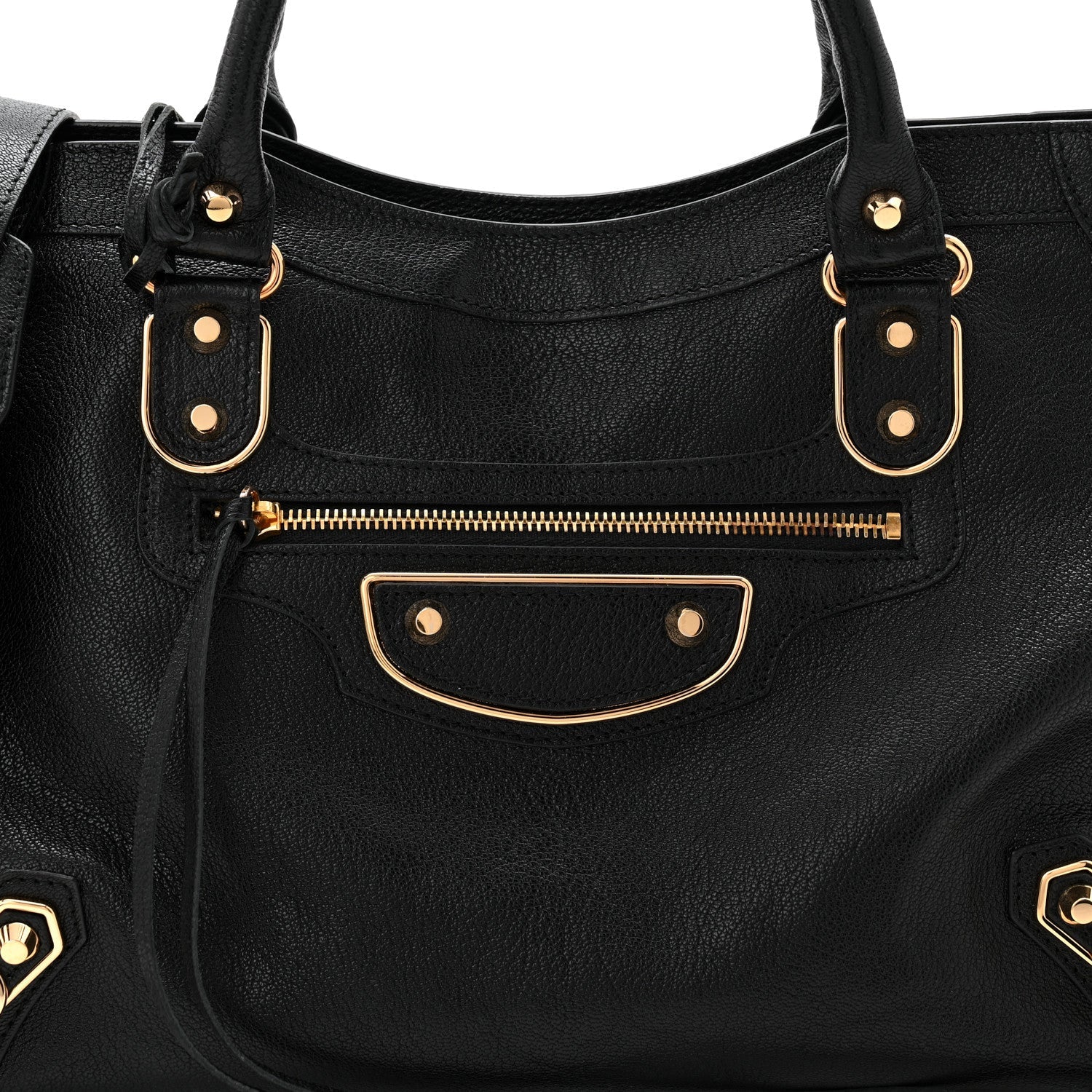 Balenciaga Chevre Gold Metallic Edge Hardware City Black