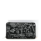 Balenciaga Calfskin Classic Silver Hardware Printed Tattoo Everyday Continental Zip Around Wallet Black