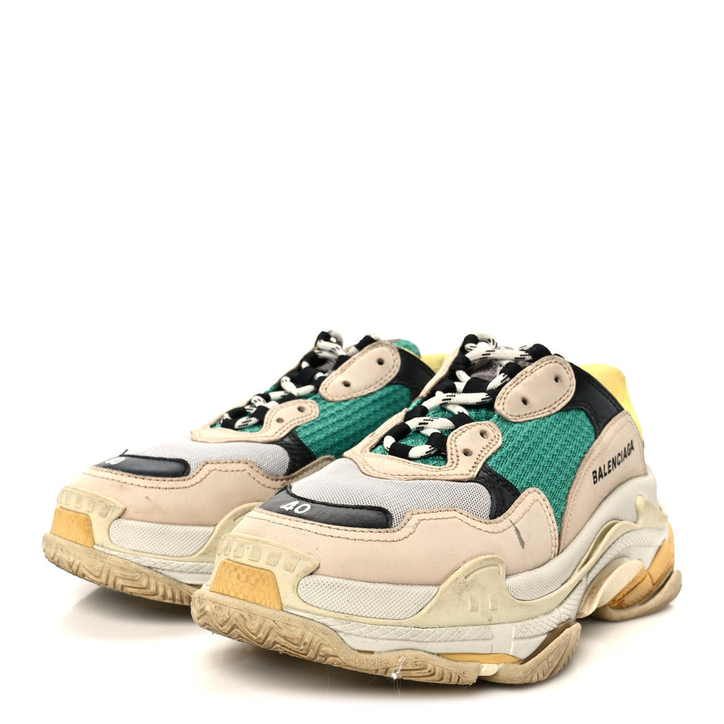 Balenciaga Fabric Mesh Womens Triple S Sneakers 40 Jaune Beige Vert Black Gris