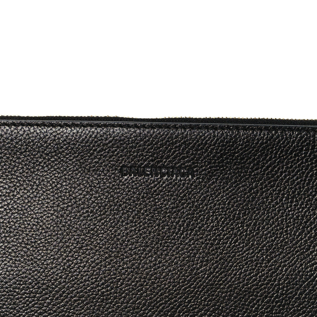 Balenciaga Calfskin Logo Large Cash Pouch With Handle Black White