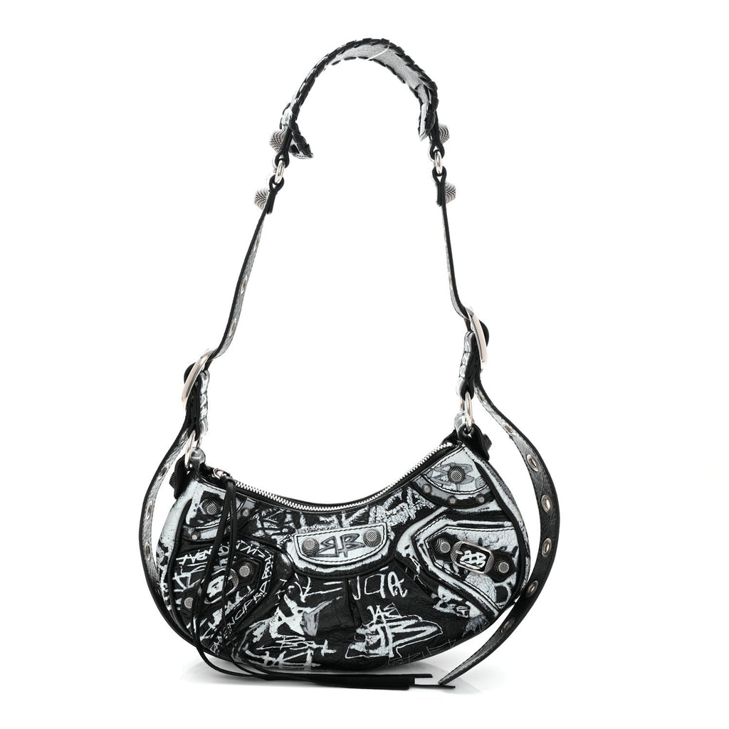 Balenciaga Agneau Arena Graffiti Le Cagole Shoulder Bag XS Black
