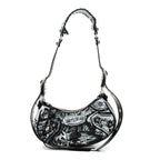 Balenciaga Agneau Arena Graffiti Le Cagole Shoulder Bag XS Black