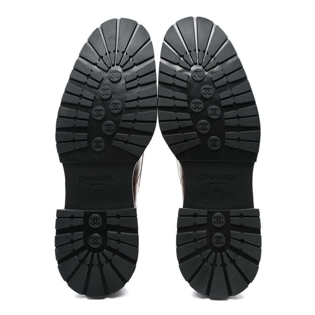 Chanel Calfskin Quilted CC Mocassin Loafers 42 Brown