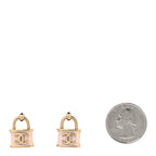 Chanel Resin Glitter Padlock CC Earrings Light Pink Gold