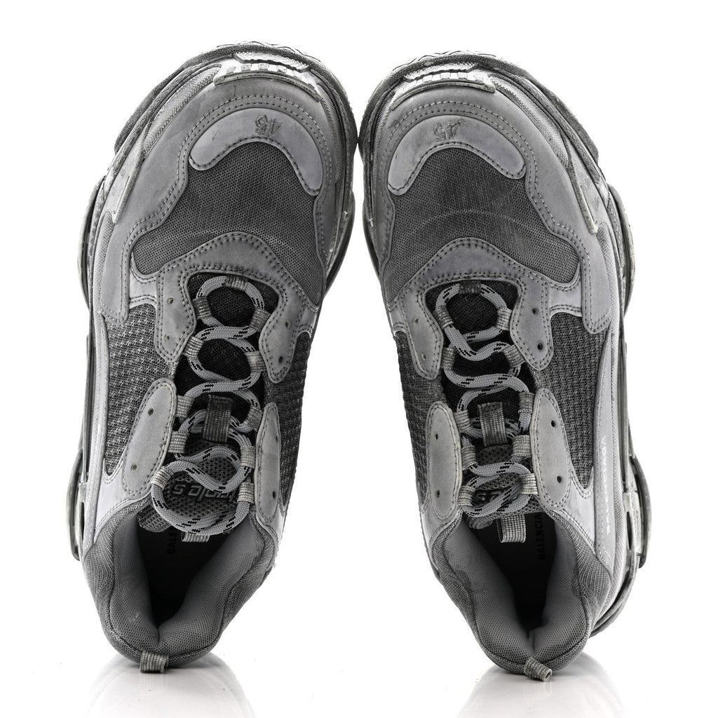 Balenciaga Fabric Mesh Dyed Mens Triple S Sneakers 45 Grey