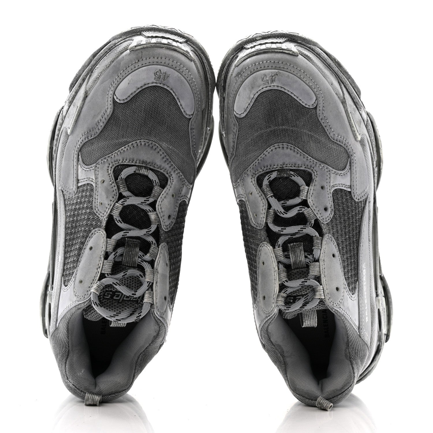Balenciaga Fabric Mesh Dyed Mens Triple S Sneakers 45 Grey