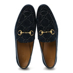 Gucci Velvet GG Monogram Horsebit Mens Jordaan Loafers 8.5 Blue Beige