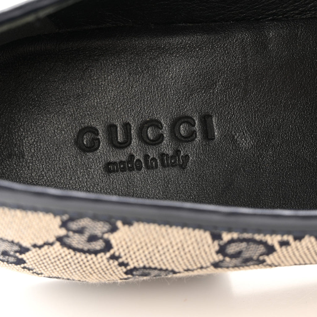 Gucci Monogram Malaga Kid Horsebit Womens Jordaan Loafers 36 Beige Blue
