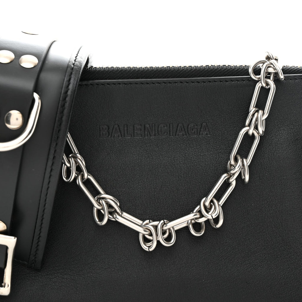 Balenciaga Calfskin Chain Cuff Wristlet Wallet Black