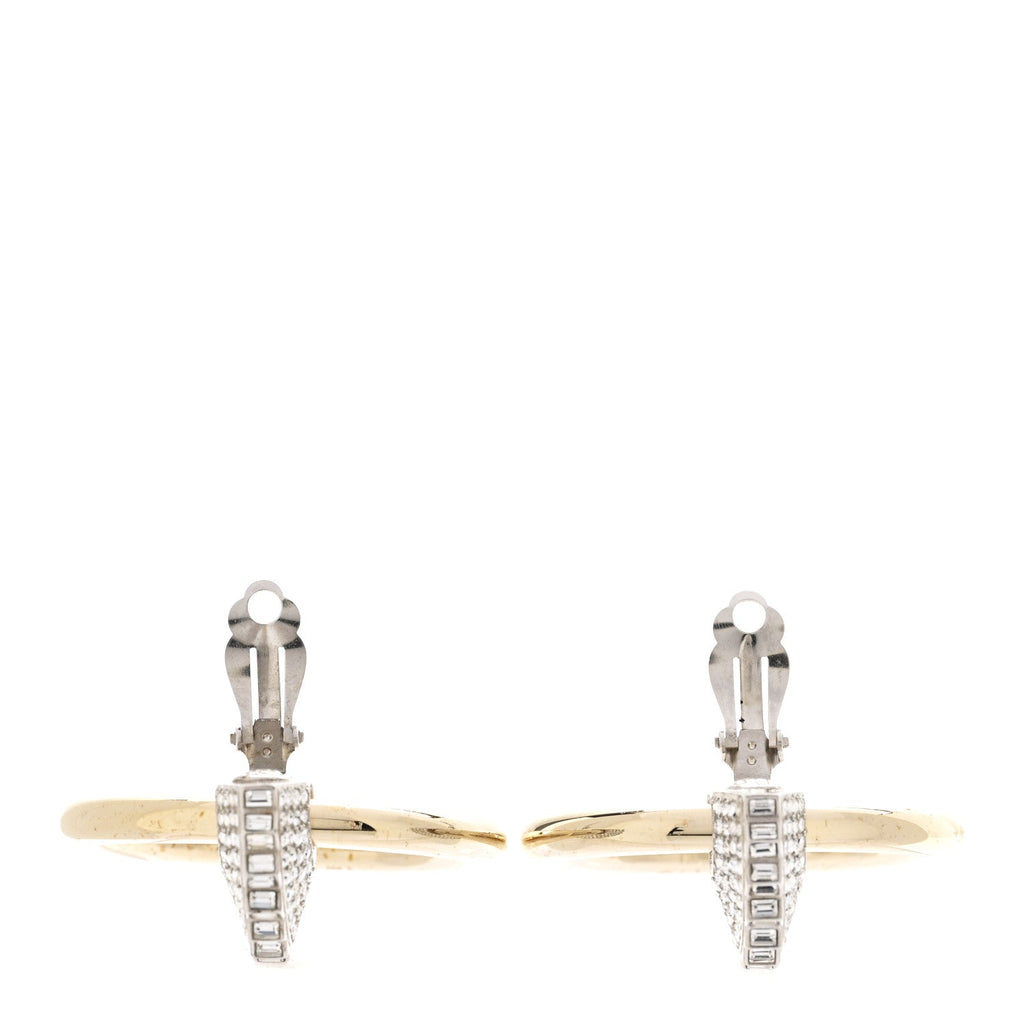 Chanel Baguette Crystal Hoop Clip On Earrings Gold