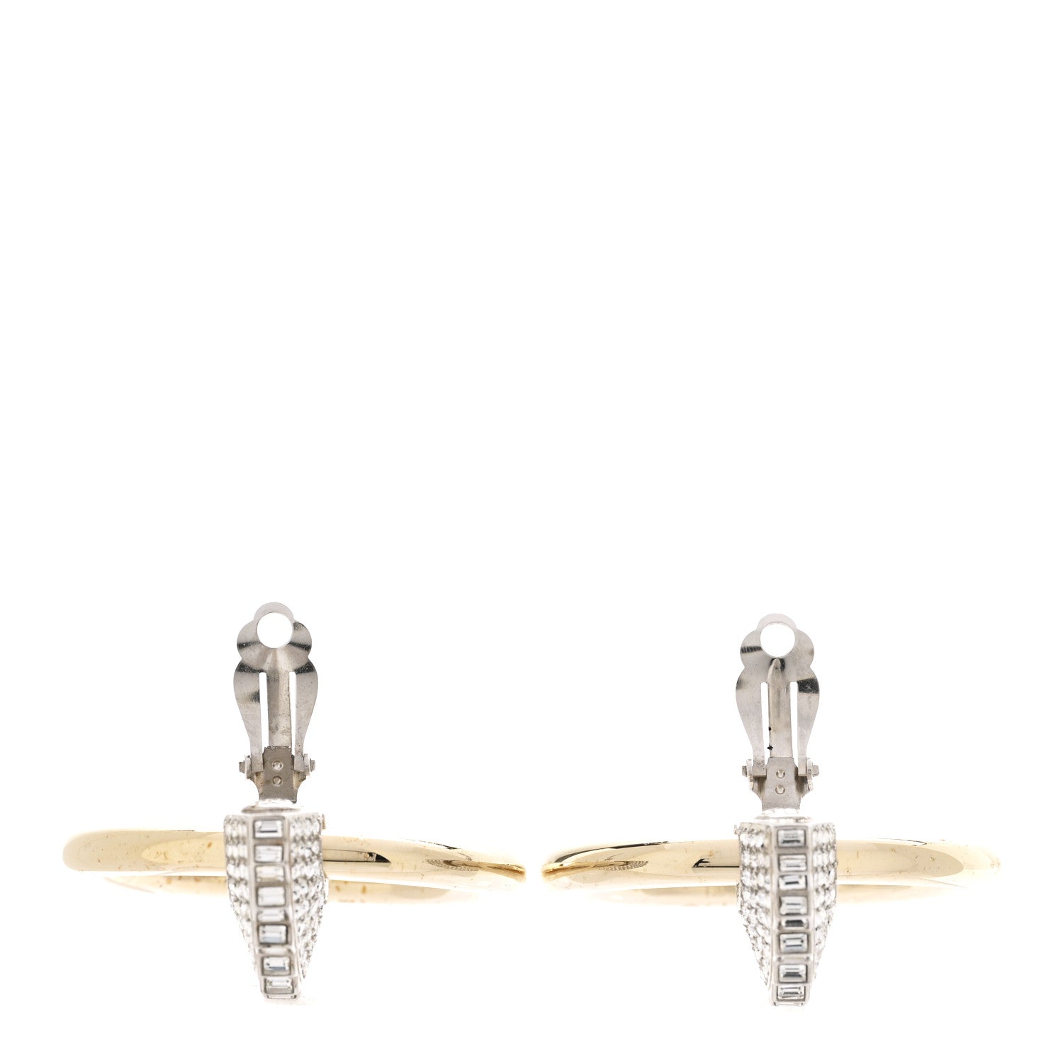 Chanel Baguette Crystal Hoop Clip On Earrings Gold