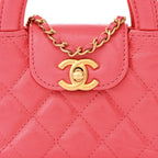 Chanel Shiny Aged Calfskin Quilted Mini Nano Kelly Shopper Dark Pink