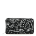 Balenciaga Calfskin Classic Silver Hardware Printed Tattoo Everyday Continental Zip Around Wallet Black