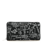 Balenciaga Calfskin Classic Silver Hardware Printed Tattoo Everyday Continental Zip Around Wallet Black