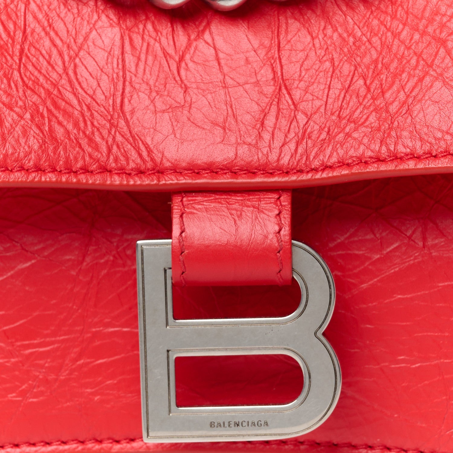 Balenciaga Arena Calfskin Small Crush Chain Bag Tomato Red